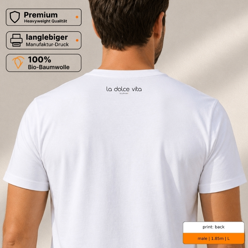 Premium T-Shirt mit „PIZZA. PRIMA LE COSE IMPORTANTI. POI PARLIAMO.“ Italo-Motiv